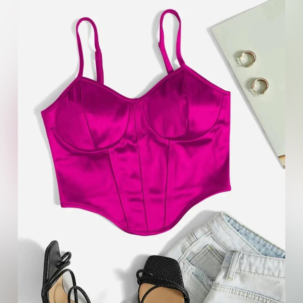3 PACK! Women's Satin Bustier Corset Crop Cami
Top - Pink, blue and green